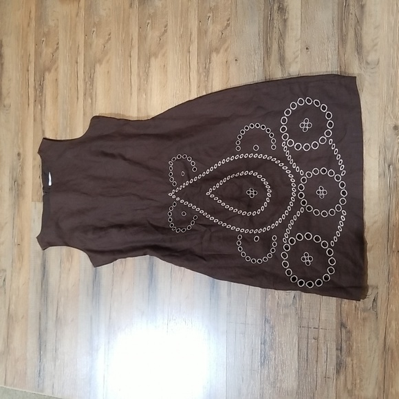 ISAAC MIZRAHI for TARGET Brown Embroidered Linen Shift Dress - Picture 2 of 14